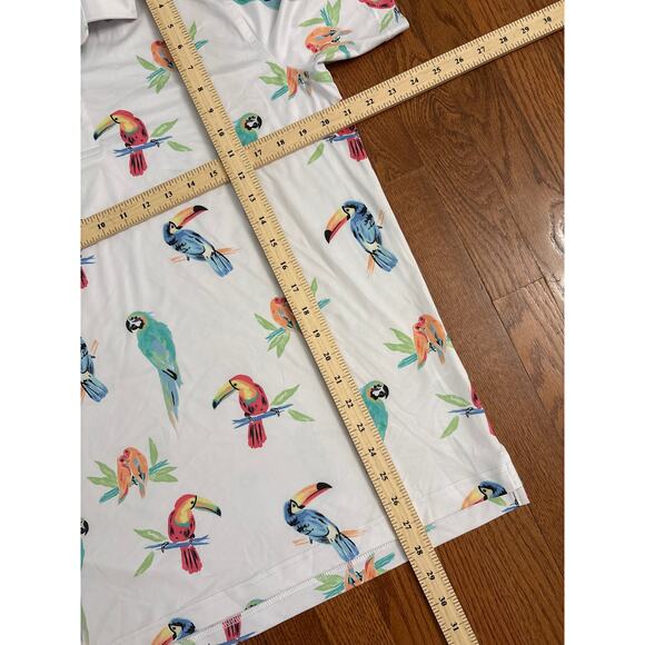 Chubbies "Dude Where's Macaw" Performance Polo Shirt White Birds- Men's Medium - Picture 5 of 5